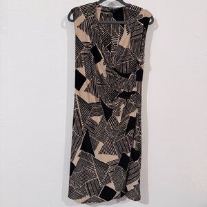 Lauren Ralph Lauren Abstract Print Draped Dress, Size XL Sleeveless, Black Beige